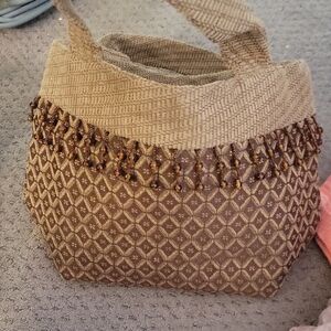 Elegant Beaded Boho Handbag- Brown & Tan- Excellent Shape!